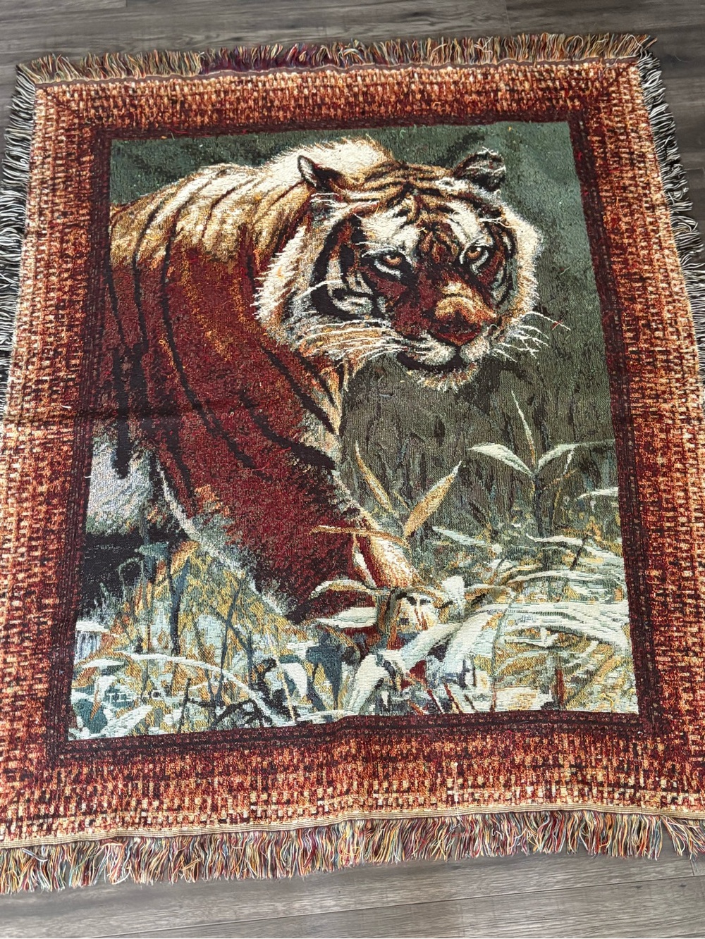 Tiger Tapestry Blanket - Brown and Green